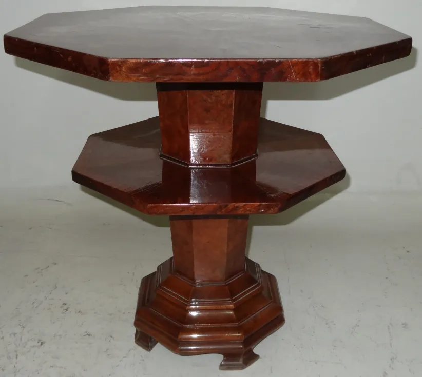 antique octagonal small table with two levels on pedestal