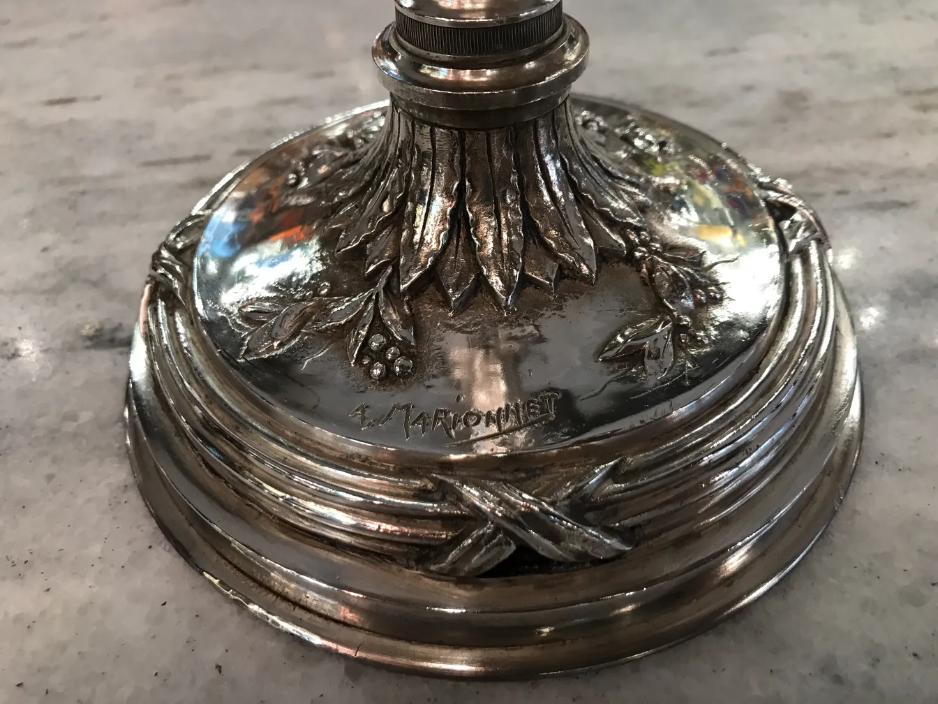 Base of antique candle holders with decorative details