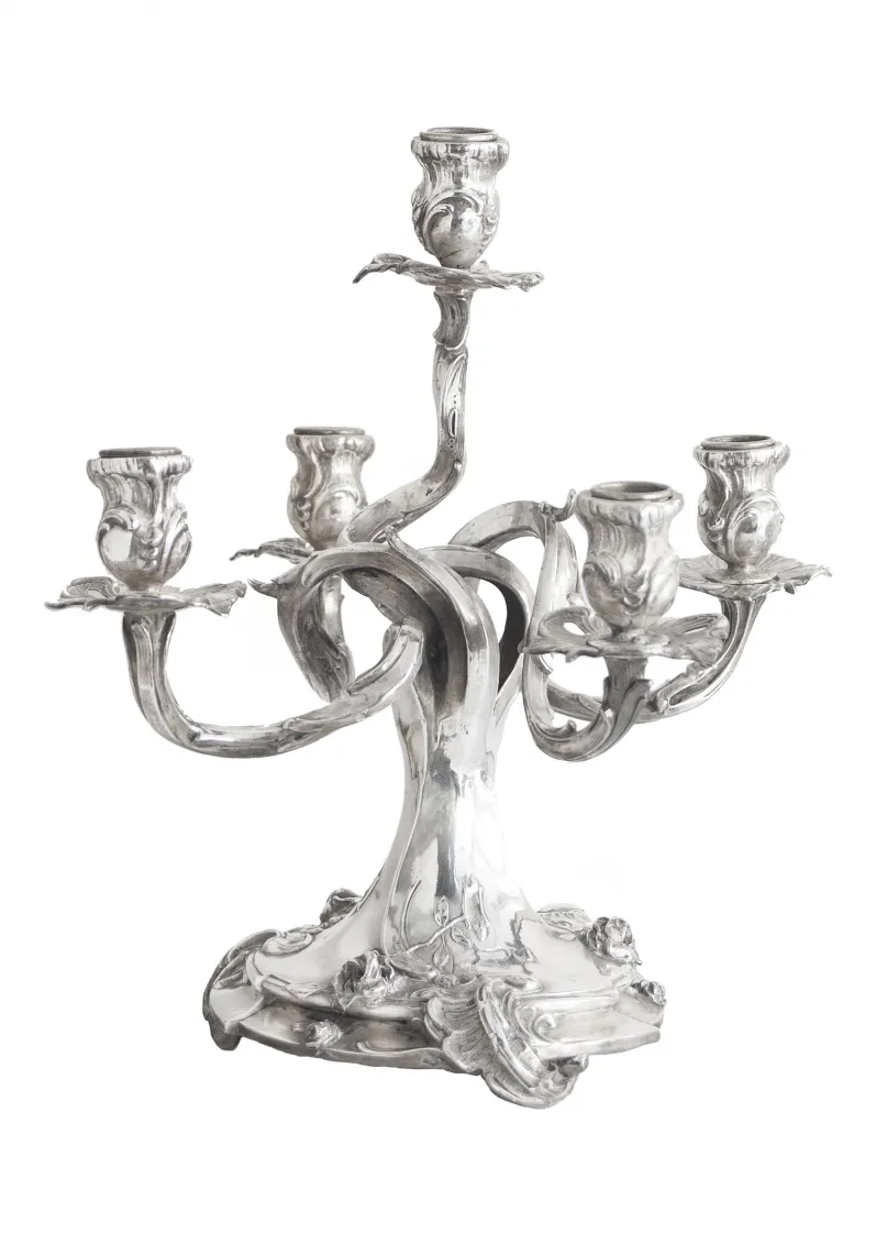 decorative antique candle holders with five branches and ornate base