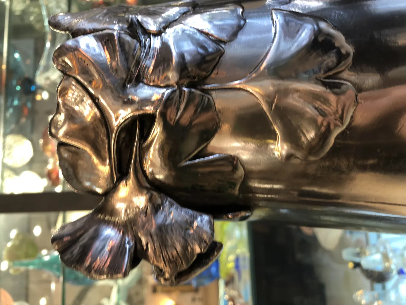 antique vase with decorative relief leaves