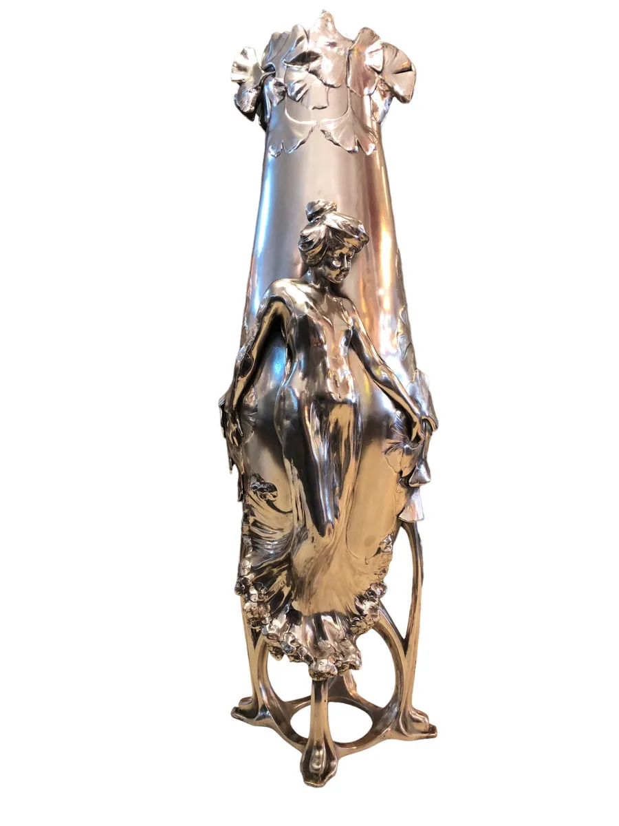 antique art nouveau vase featuring female figure and flowers