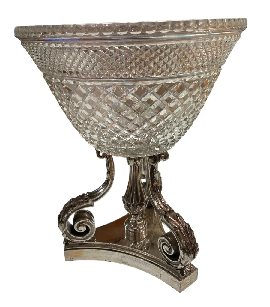 antique vase in crystal with decorative base and carving