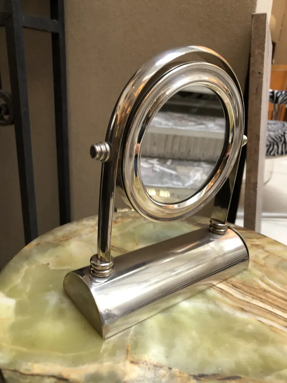 antique round mirror with base art nouveau style