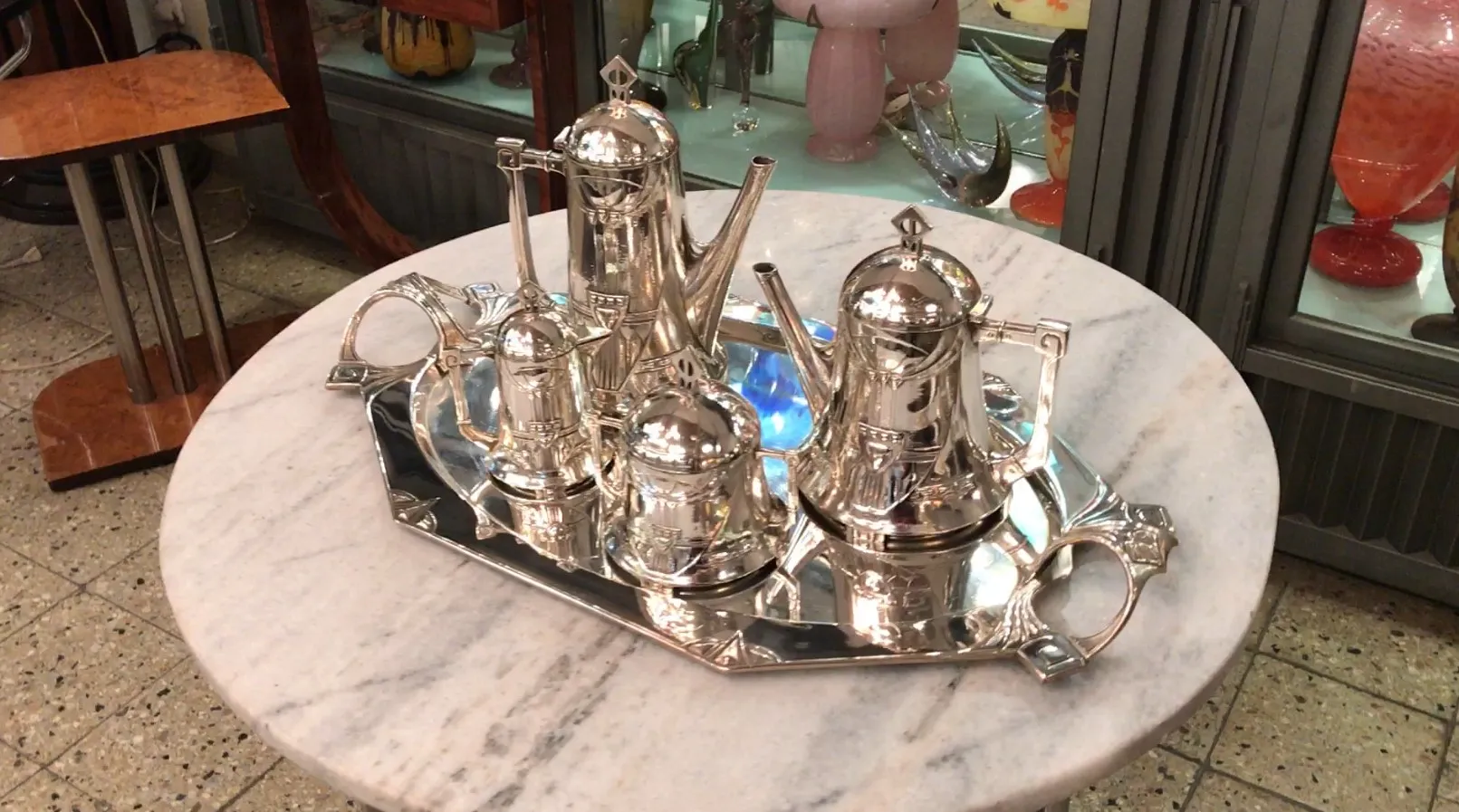 antique WMF tea set displayed on an elegant table