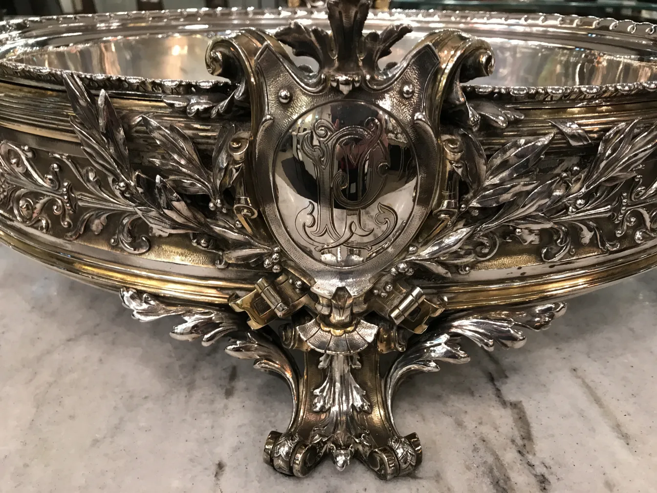 antique centerpiece Christofle with ornamental details, perfect for decor