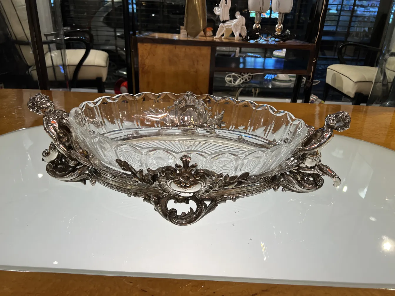 Antique Christofle centerpiece with ornate details, decorative and elegant.