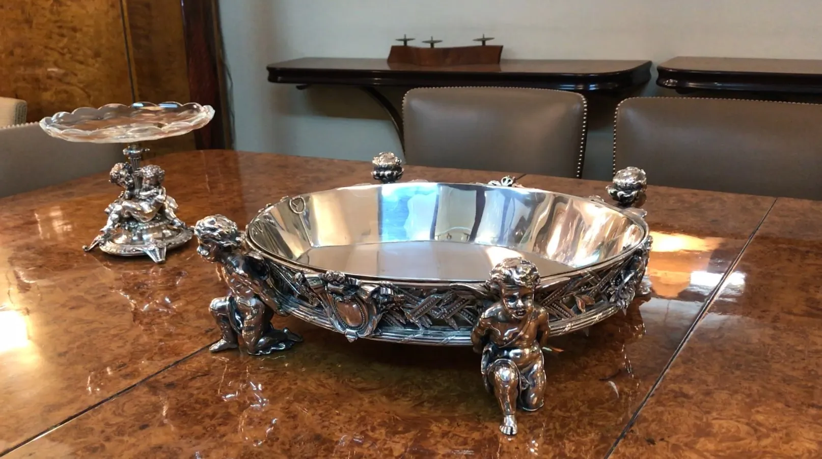 antique centerpiece Christofle with decorative figures