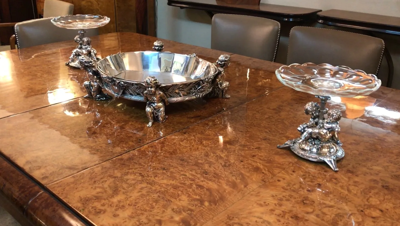 antique christofle centerpiece with intricate details on a table