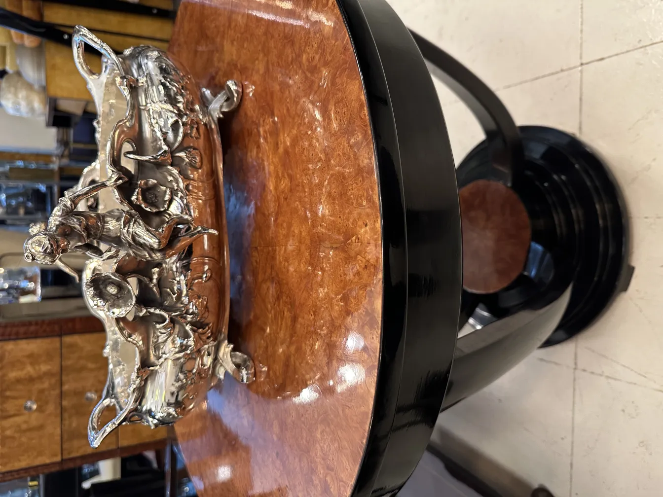 Antique decorative centerpiece with metal figure