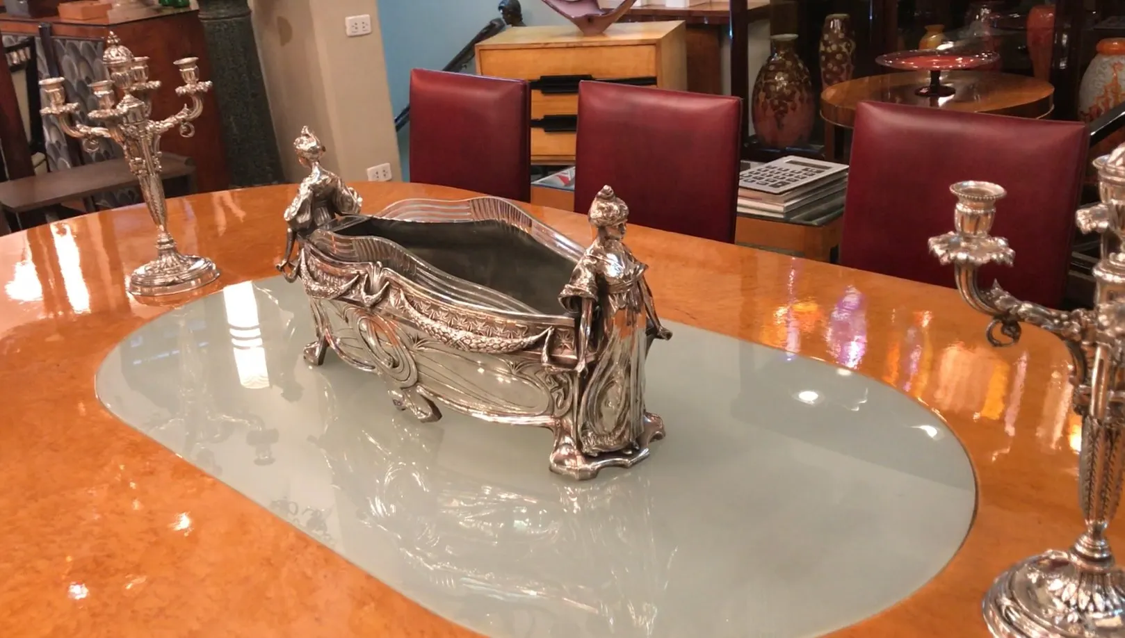antique WMF centerpiece on table, detailed figures