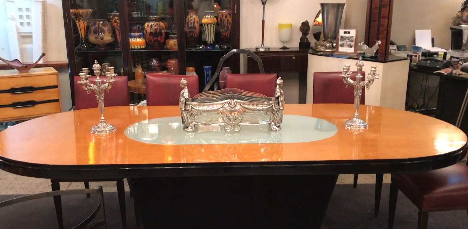 antique WMF centerpiece on a stylish table with candles