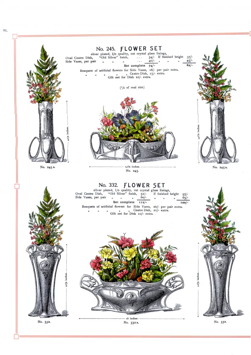 wmf centerpiece with artificial flowers in an antique setting