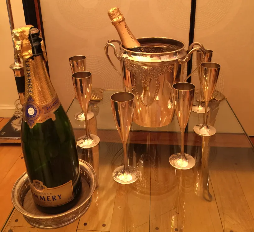 antique champagne cooler wmf with elegant design and flutes