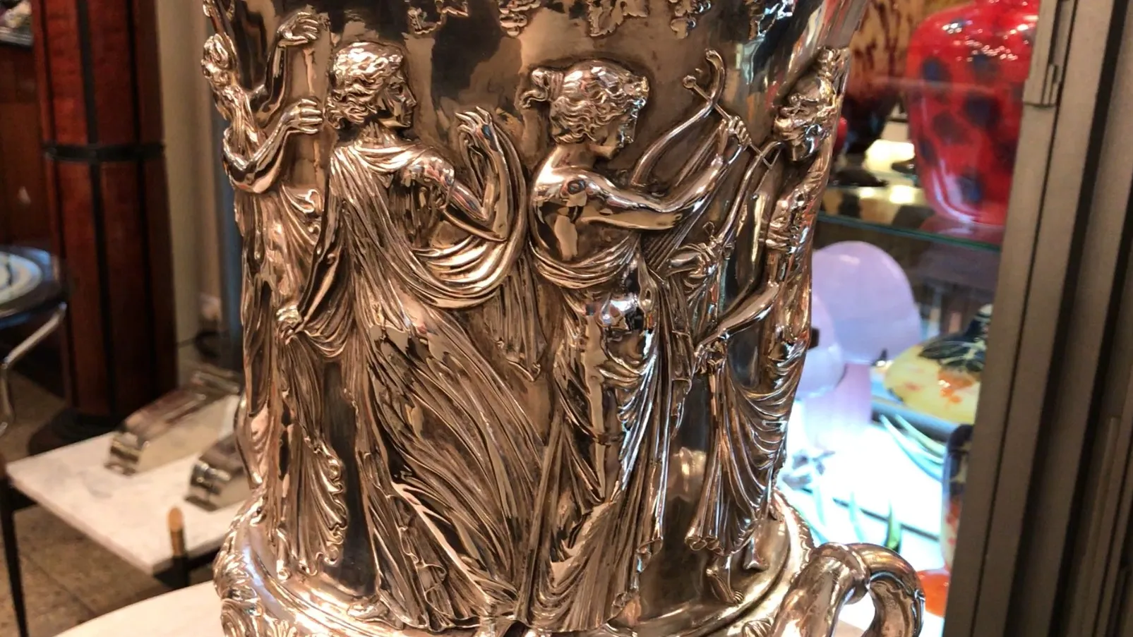 two antique wmf champagne coolers decorated with figures