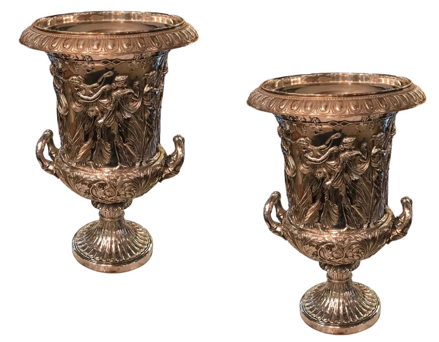 2 antique champagne coolers with ornate floral design