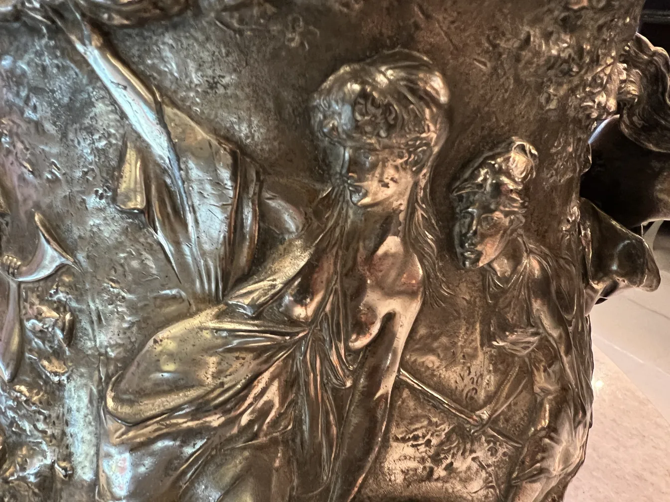 Punch bowl WMF featuring beautiful reliefs on its surface. Decorative antique for events.