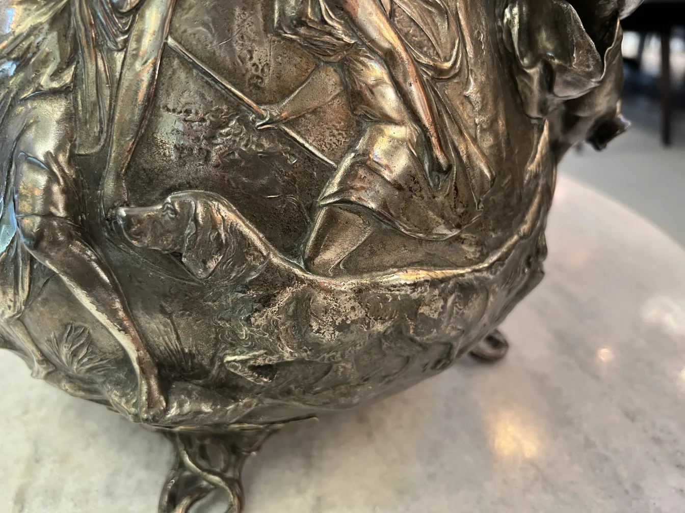 Antique WMF punch bowl with reliefs and decorative figures