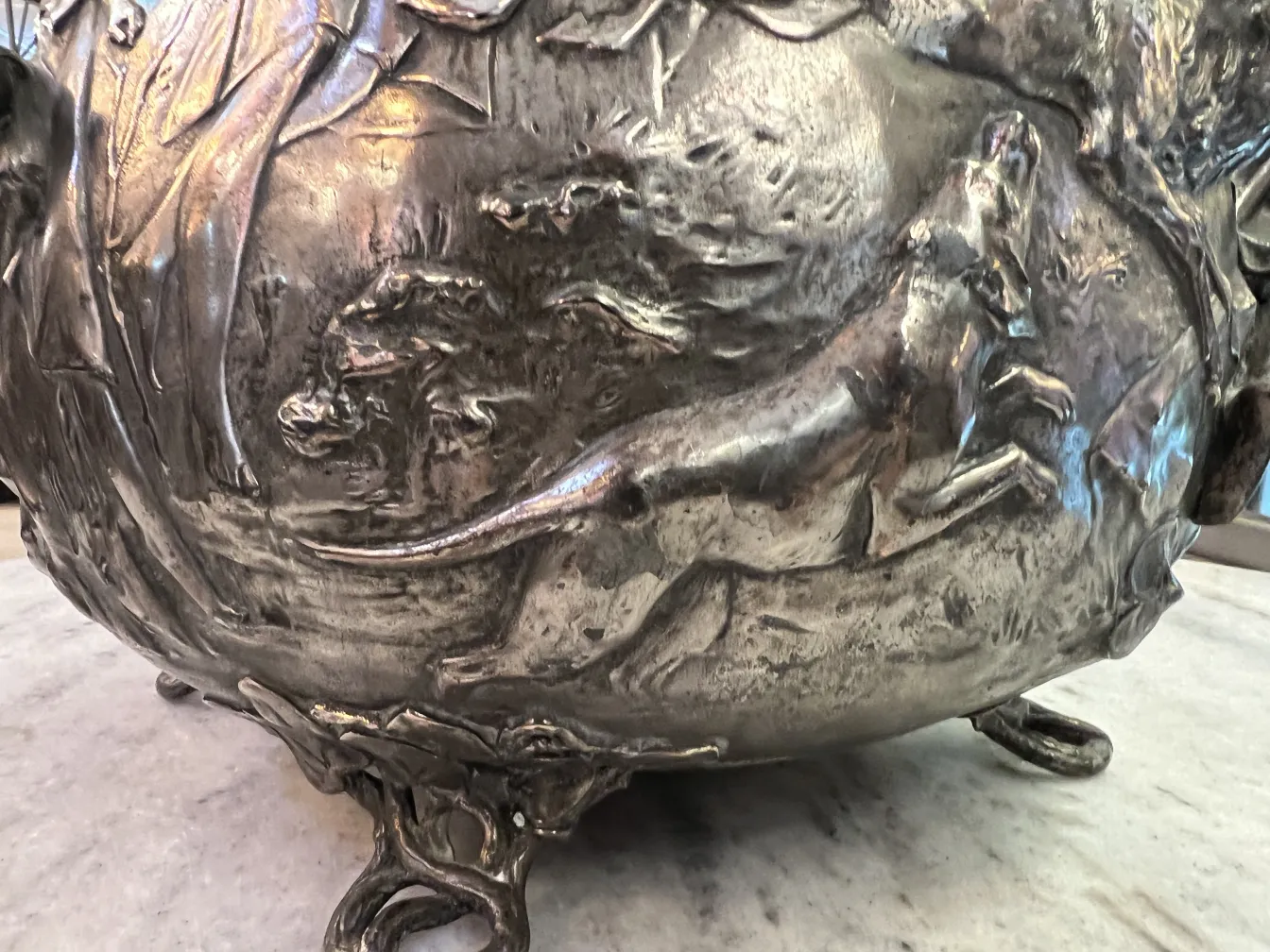 antique WMF punch bowl decorated with ornamental reliefs