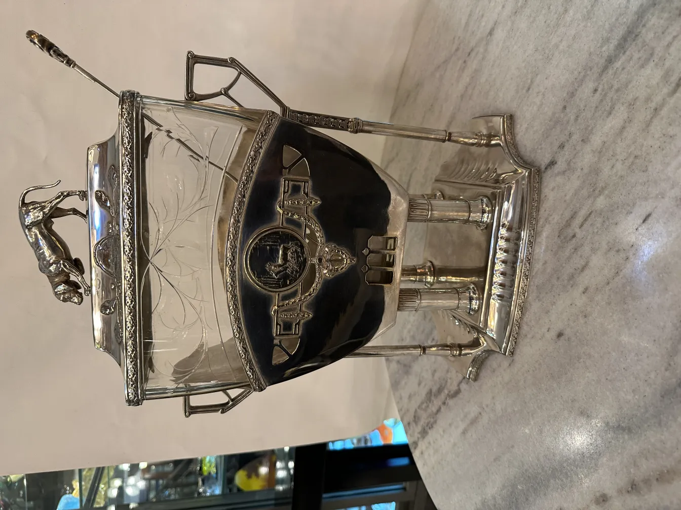 Antique WMF punch bowl with elegant design and decorative details, perfect for serving beverages at events.