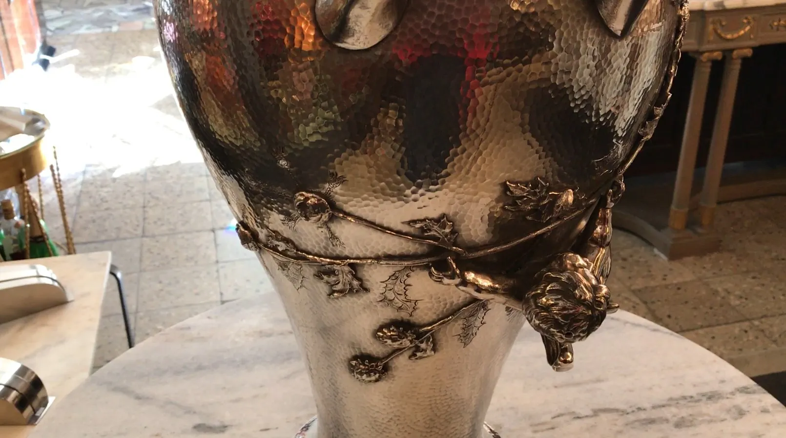 Antique Orivit vase decorative with detailed design and shine.