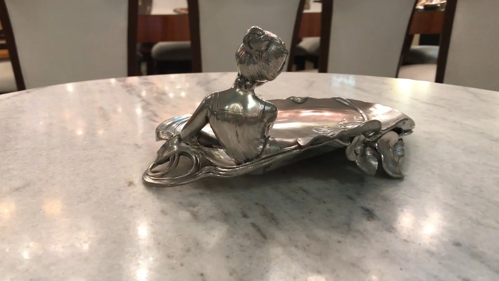 Antique WMF card tray with female figure