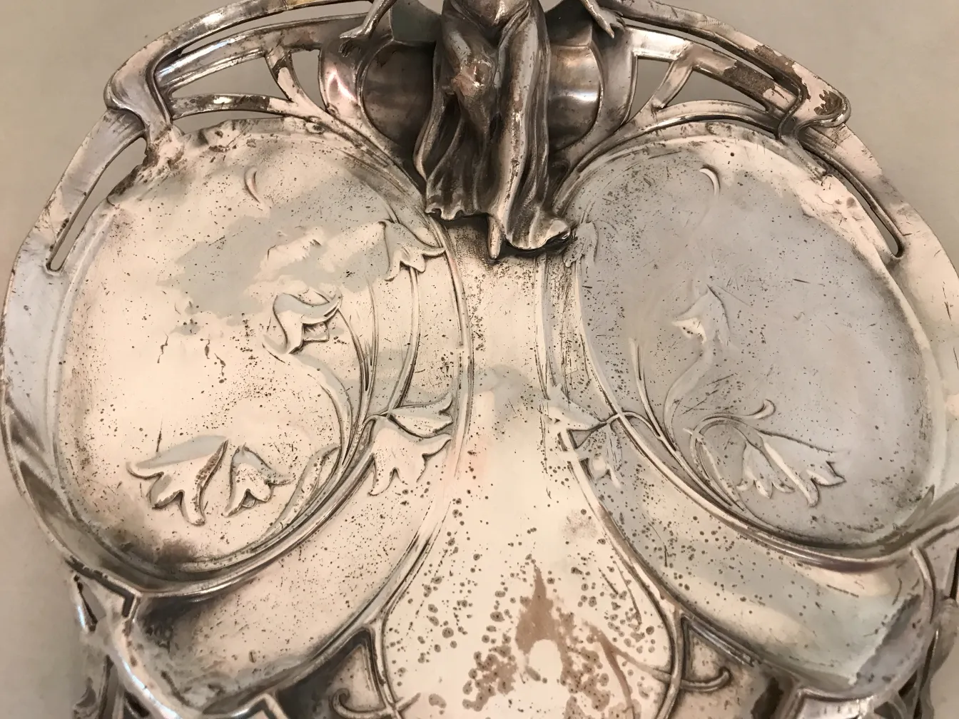 antique card tray WMF with floral details