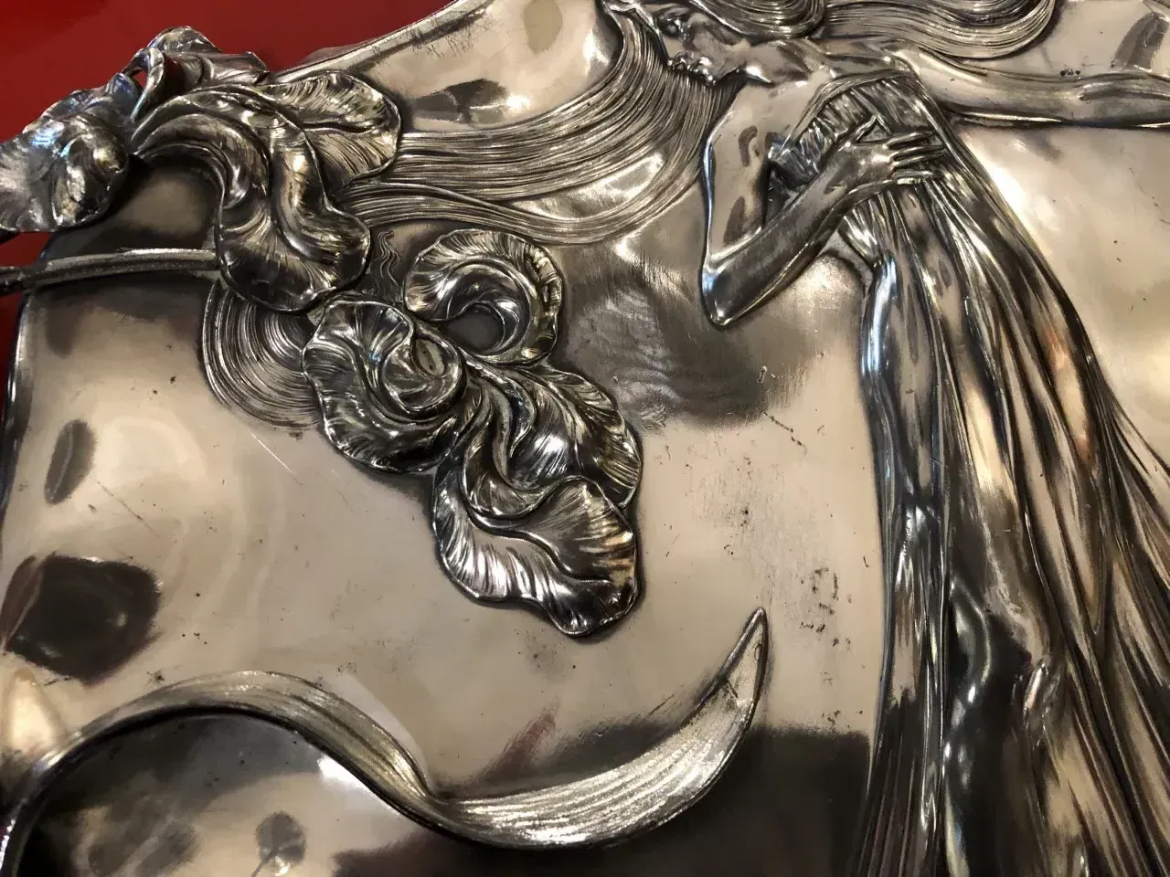 antique WMF card tray with relief details, elegant setting