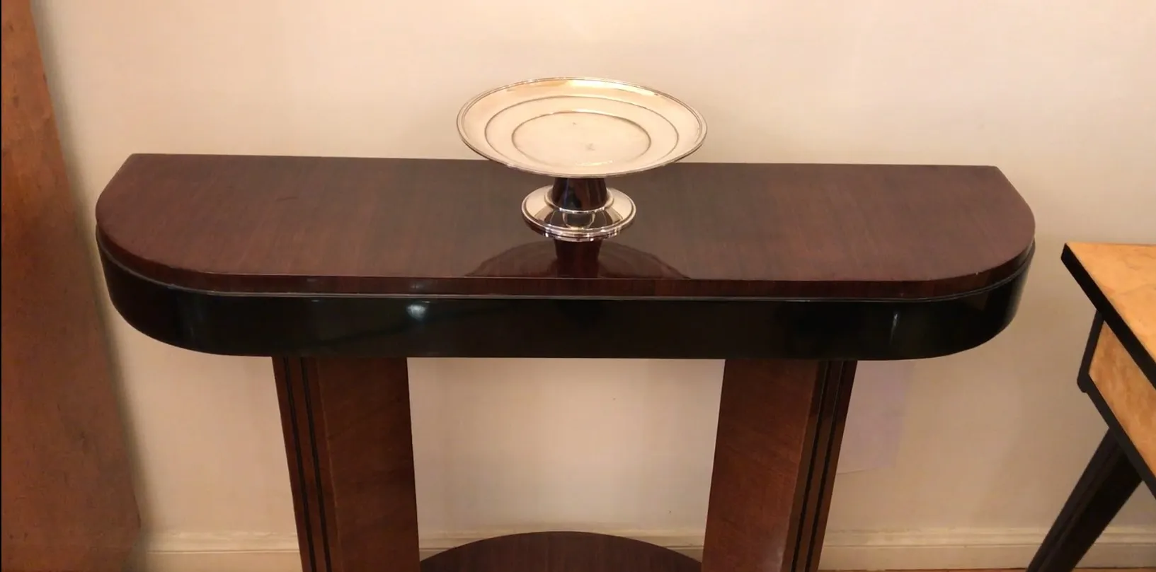 antique card tray WMF on a stylish table with neutral background