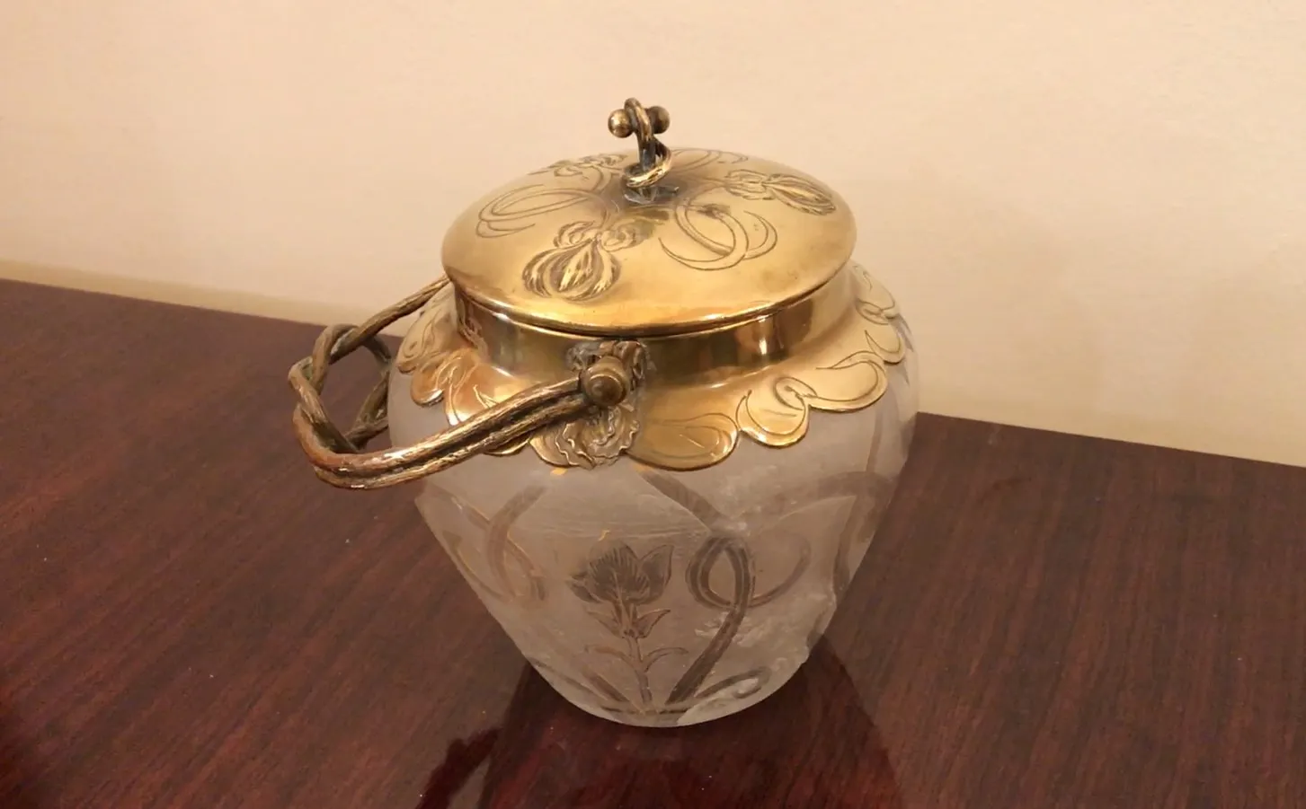antique candy box with floral design and lid