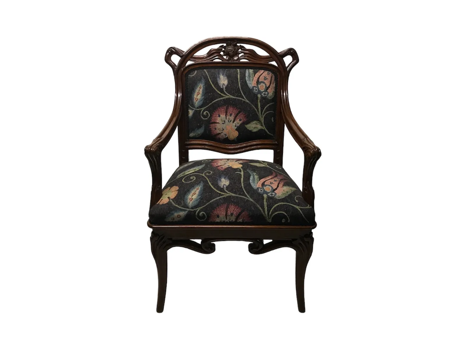 three antique armchairs with elegant floral design