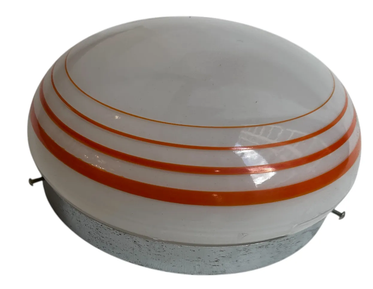 three vintage ceiling lights with orange decorative lines on white background