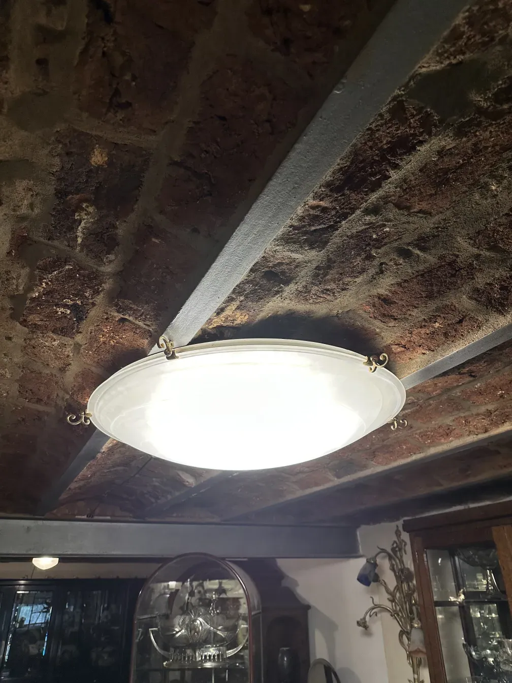 4 antique ceiling lights in rustic setting