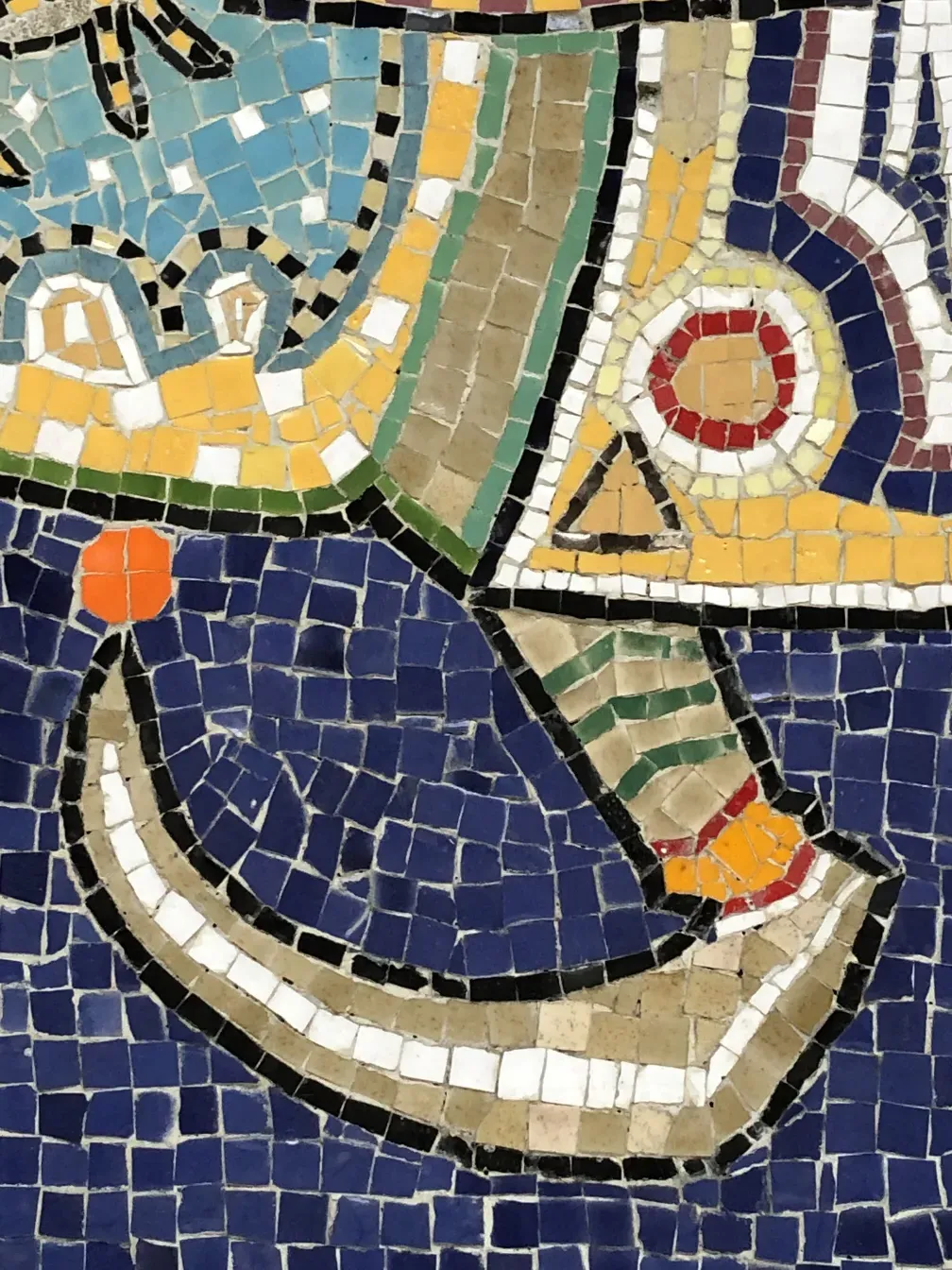 quadro de mosaico antigo com cores vibrantes e um design envolvente