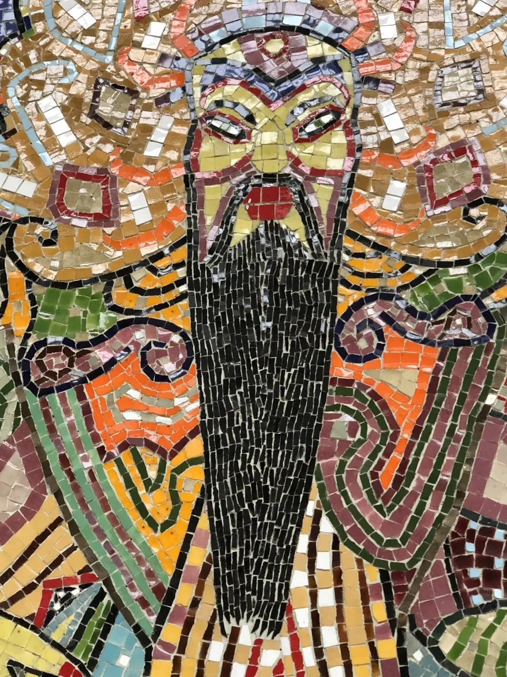 Quadro de mosaico antigo com cores vibrantes e design intrincado