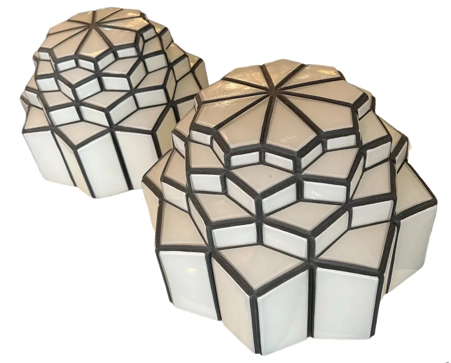 two antique ceiling lights, hexagonal shape, unique design
