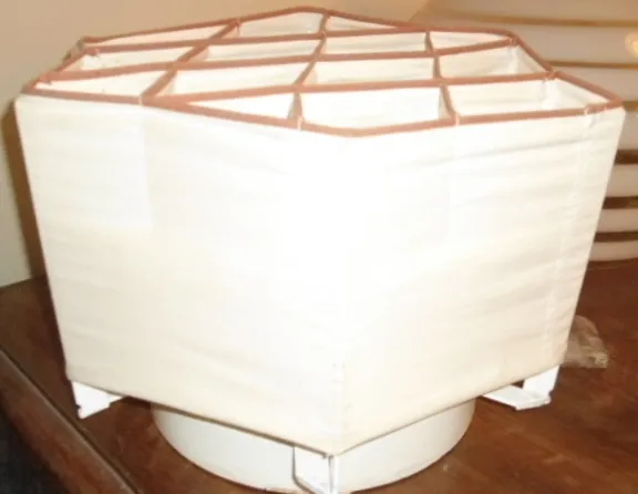 two hexagonal ceiling lights, simple design in a warm setting
