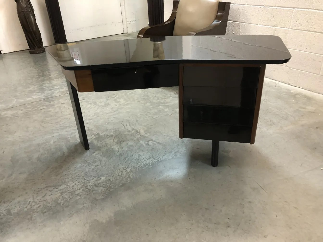 antique black desk with drawer and legs