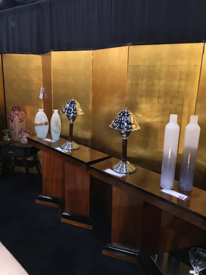 two antique table lamps with decorative design