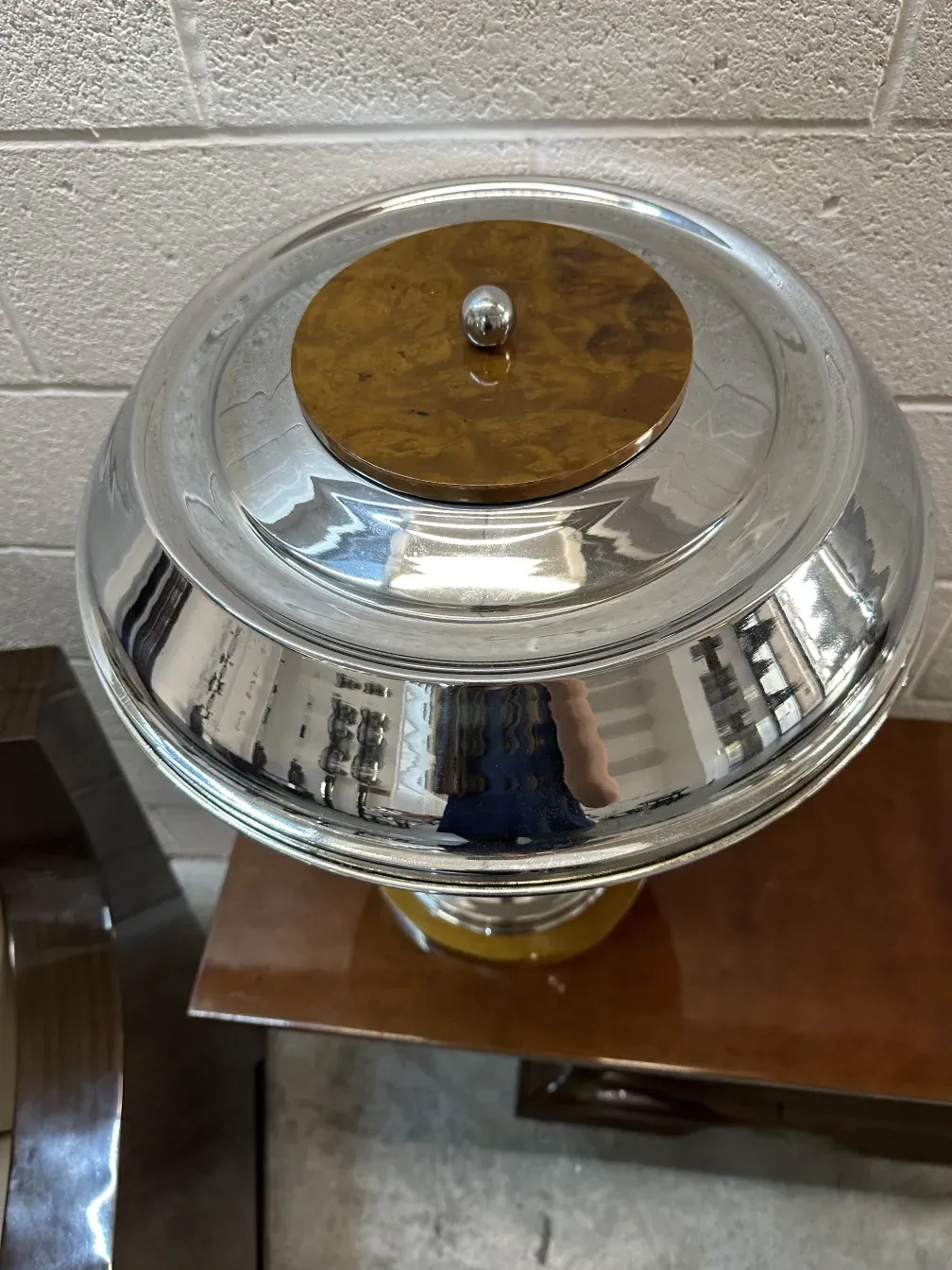 two antique table lamps with shine in a modern setting