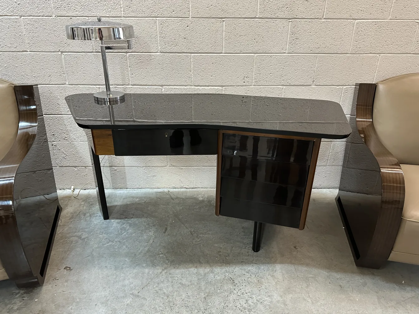 Antique table lamp in a modernist design, with bright light.