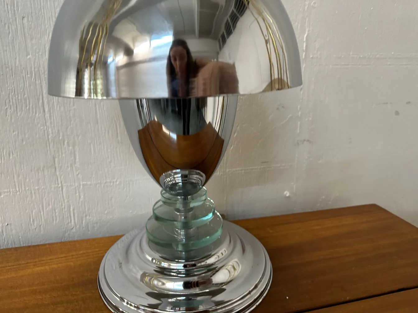 Antique table lamp with glossy base and mirrored shade