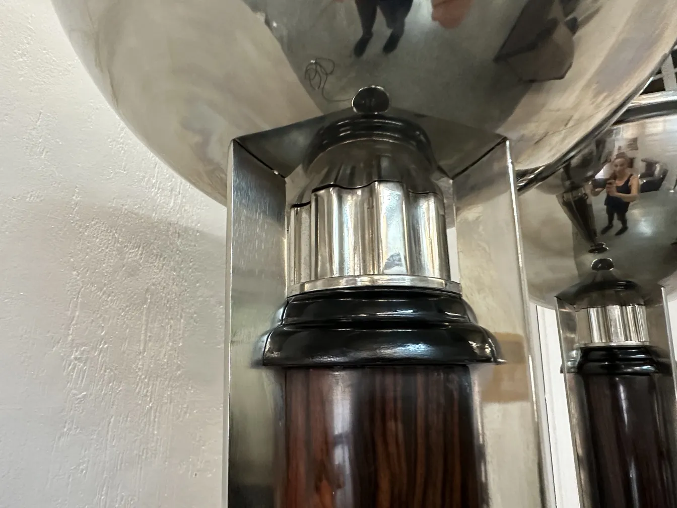 close view of antique 2 floor lamps with elegant base design