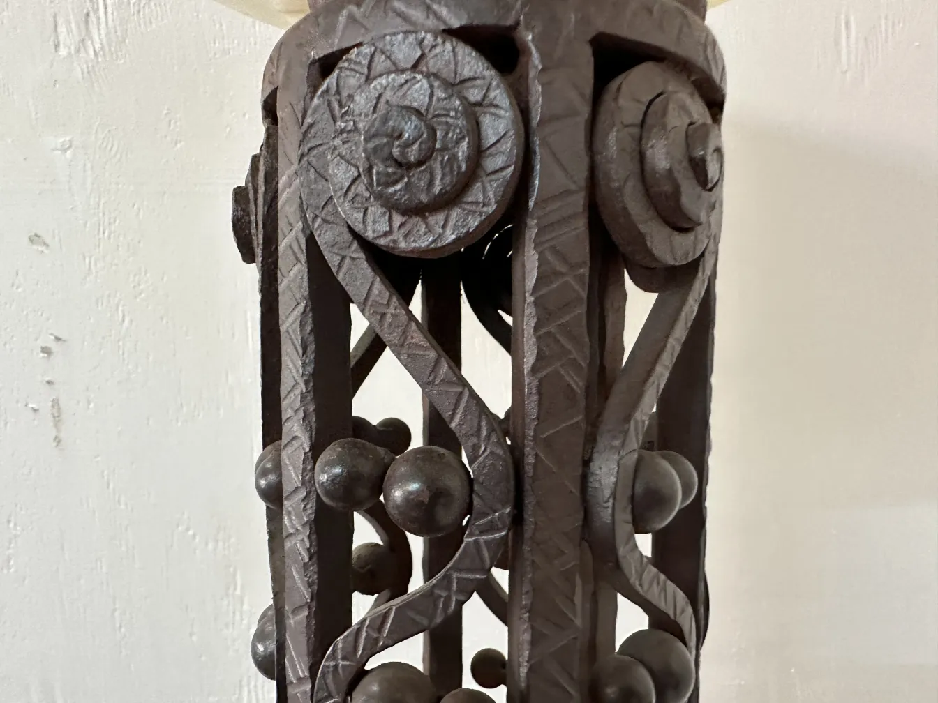 2 antique floor lamps with distinctive finish and decorative detail, creating a cozy ambiance