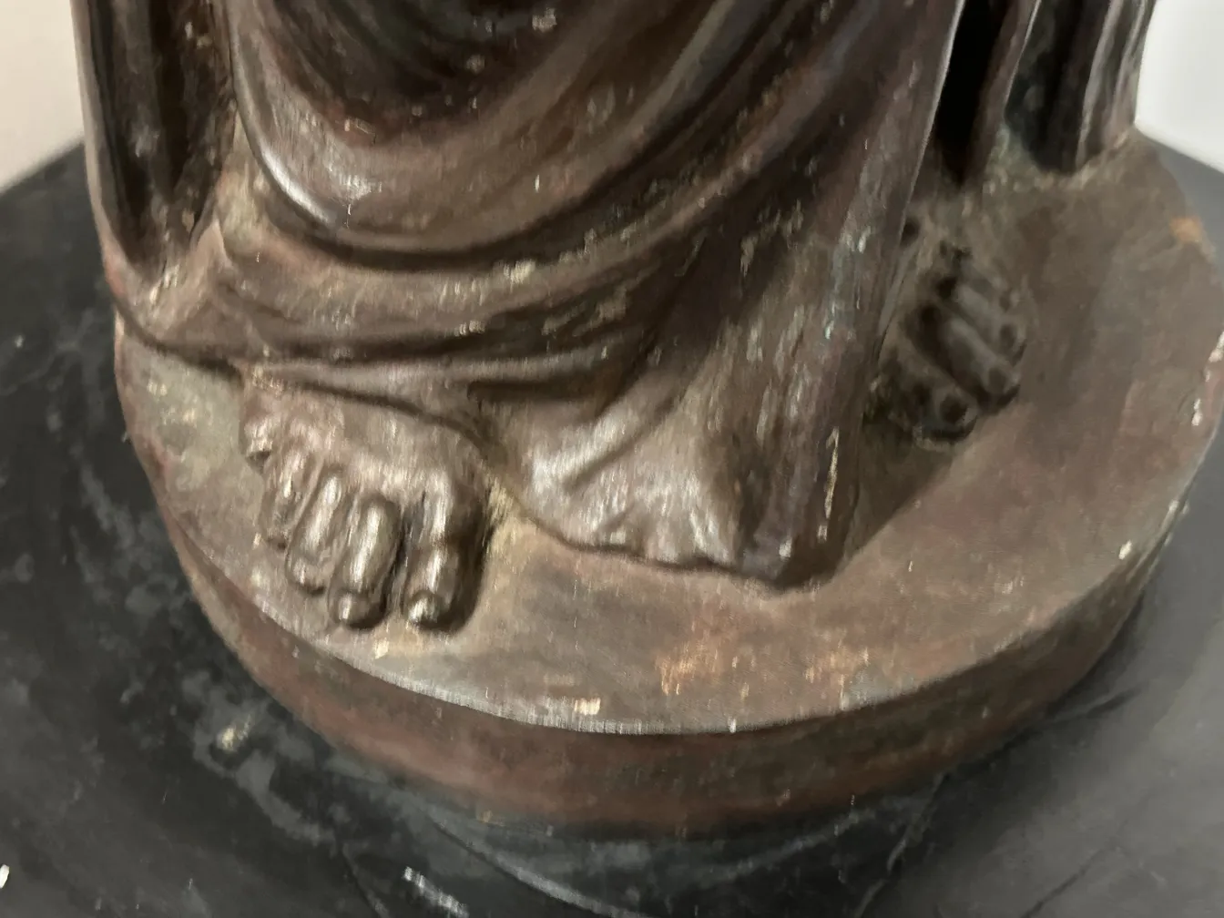 Detail of 2 antique floor lamps with round base