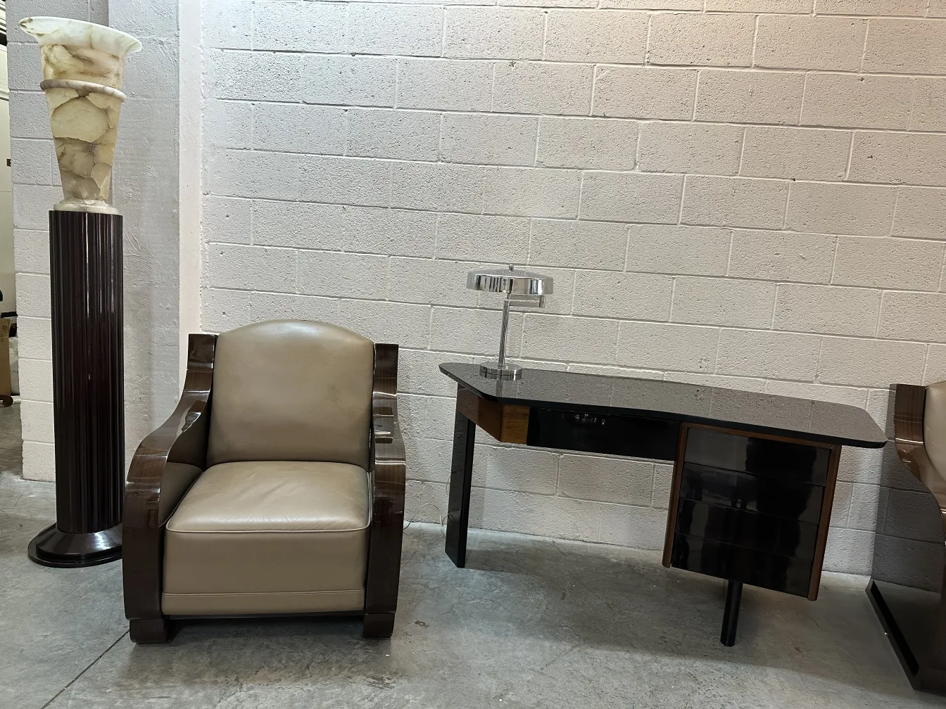 two antique floor lamps in a modern setting