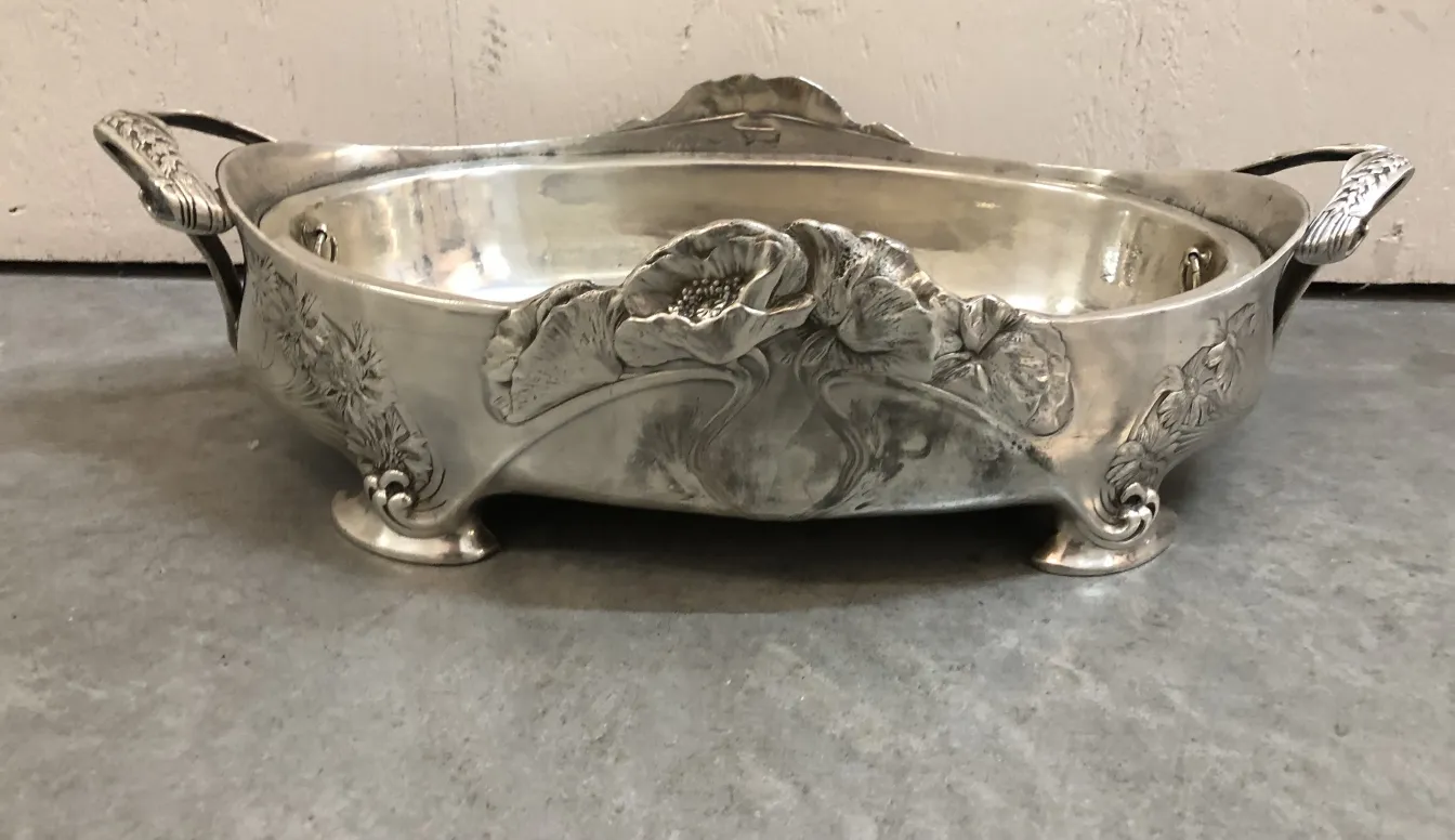 antique Gallia centerpiece with floral design and handles