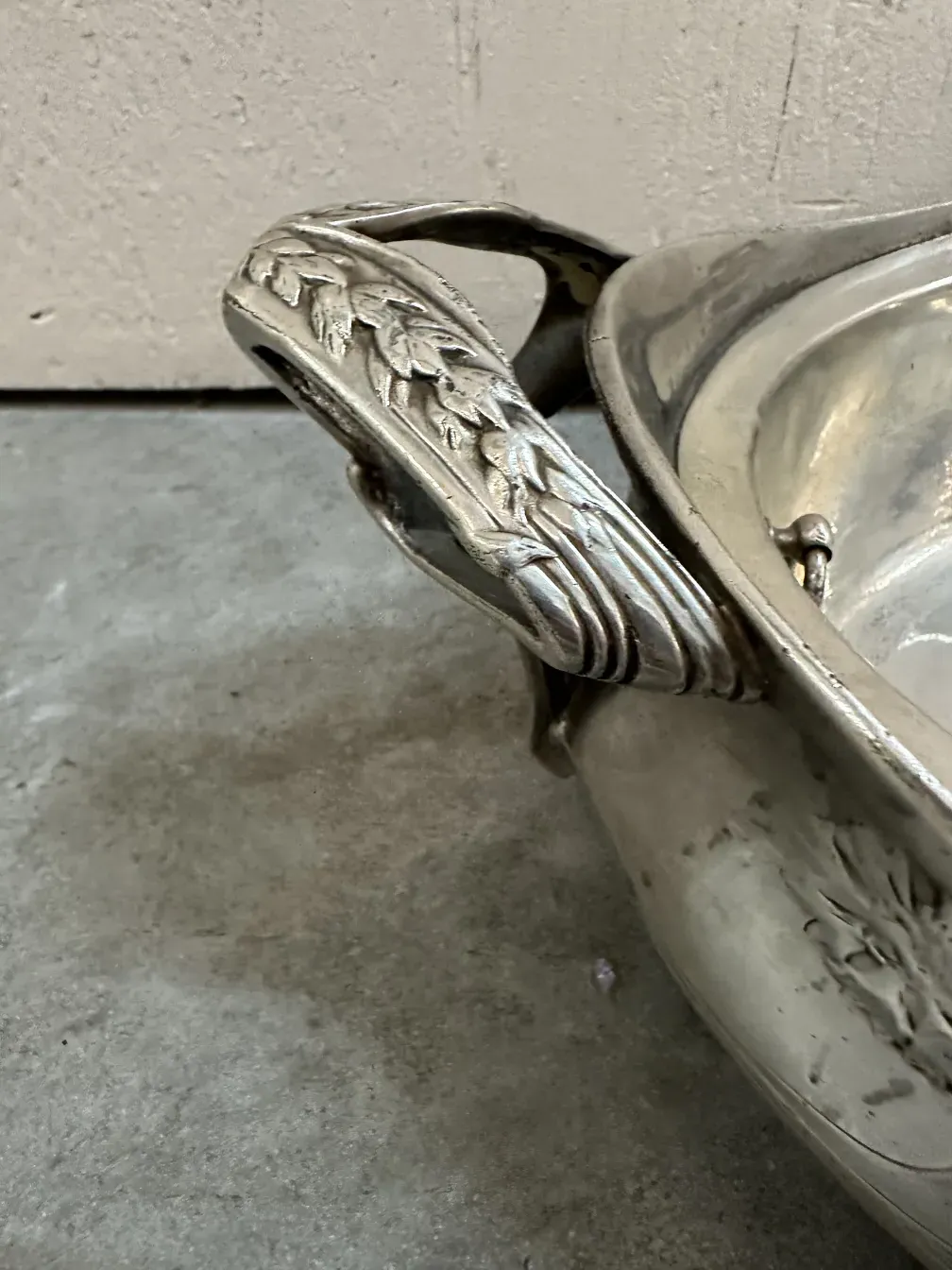 Ornate Gallia centerpiece with decorative detailing, antique.