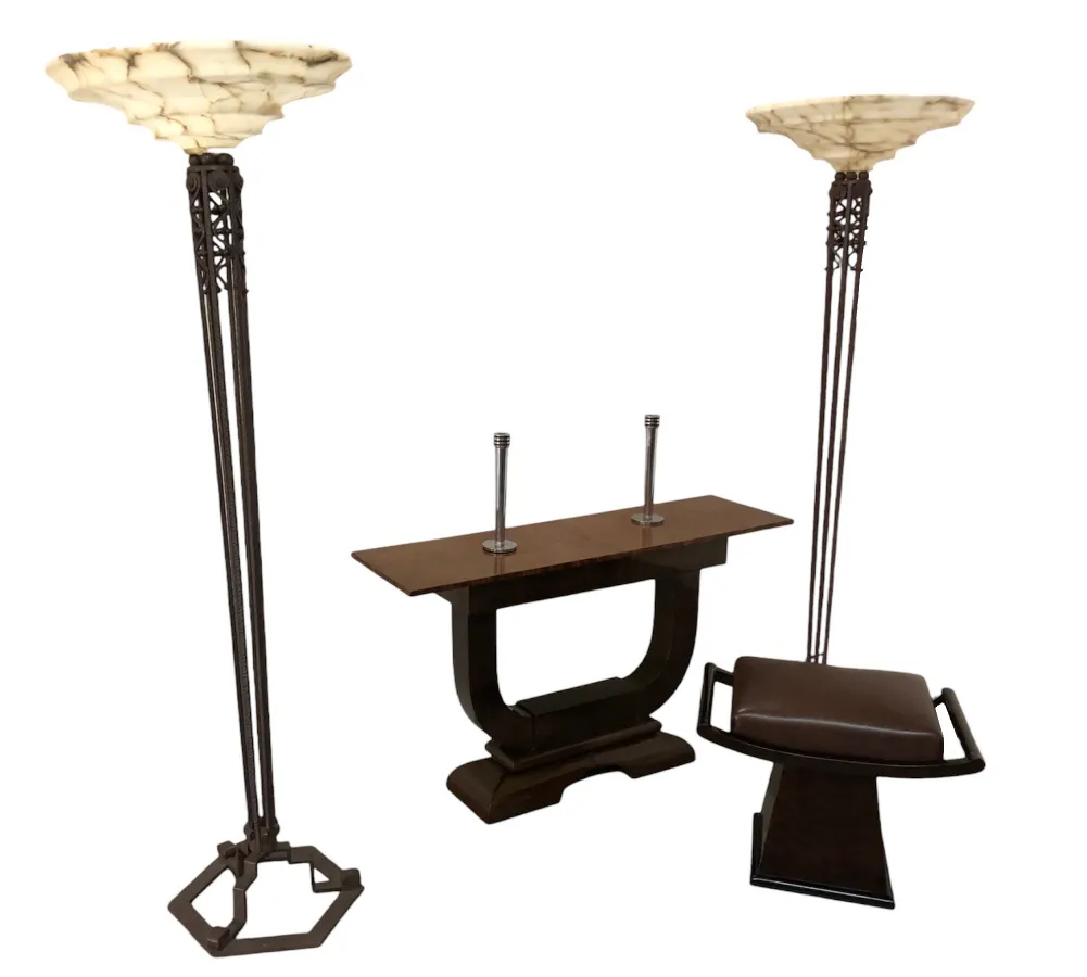 elegant antique sidewalk stool, surrounded by decor