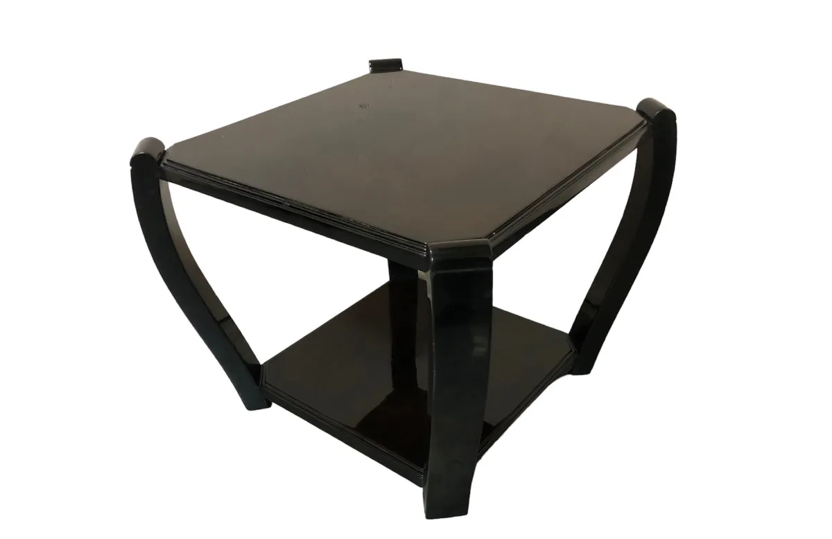 Two antique small tables with curved legs and black surface