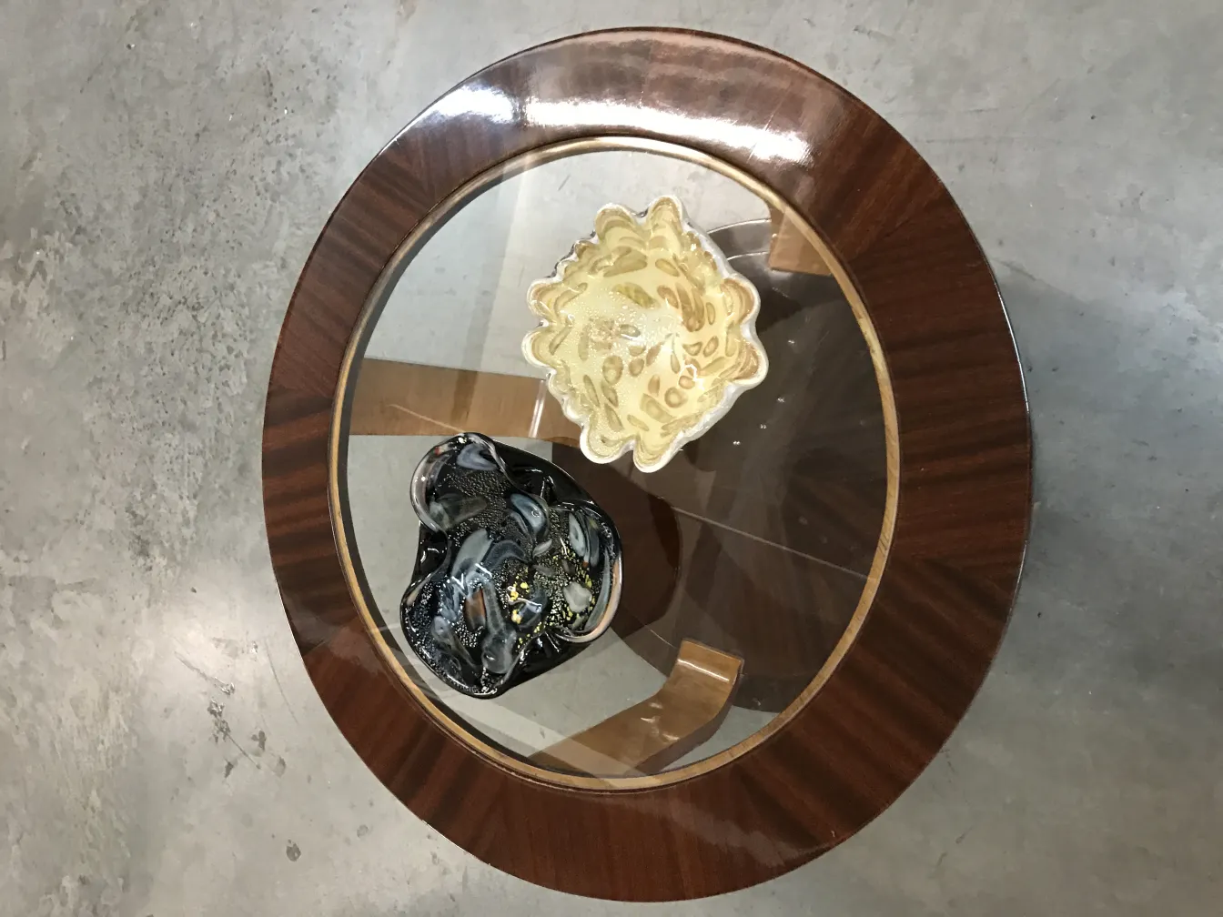 two antique small tables, one black and one yellow, decorative